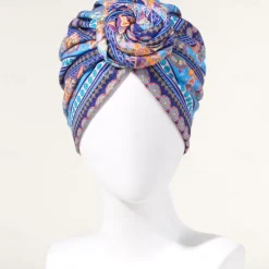 Bath Cap Twisted Retro Print Stretchy Hide Hair Breathable Bohemia Pre-Tied Bonnet Beanie Hat Women's