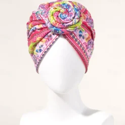 Bath Cap Twisted Retro Print Stretchy Hide Hair Breathable Bohemia Pre-Tied Bonnet Beanie Hat Women's