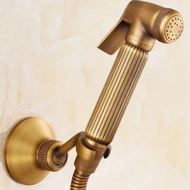 Bathroom Handheld Shower Bidet Shattaf Sprayer Set Wall Mount, Brass Gold Toilet Hand Held Bidet Shower Spray Wall Bracket Hose Diaper Cleaning