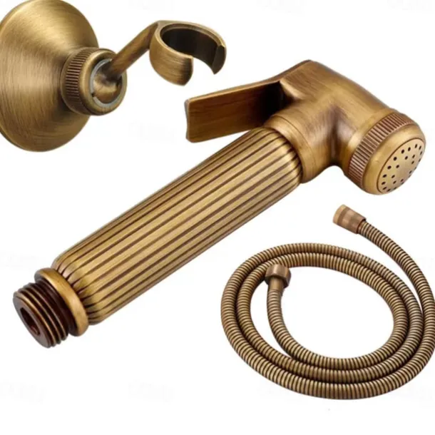 Bathroom Handheld Shower Bidet Shattaf Sprayer Set Wall Mount, Brass Gold Toilet Hand Held Bidet Shower Spray Wall Bracket Hose Diaper Cleaning