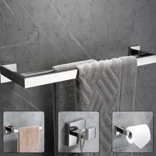 Bathroom Hardware Set 4 Pieces, SUS304 Stainless Steel Wall Mounted Bathroom Accessories, Include Robe Hook, Toilet Paper Holder, Towel Holder, Towel Bar