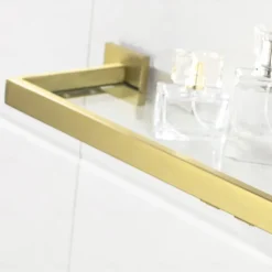 Bathroom Shelves Bathroom Tempered Glass Shelf, Sainless Steel Shower Wall Shelves No Drilling Towel Racks Rectangular 1 Tier Wall Mounted Mirror Front Shelf