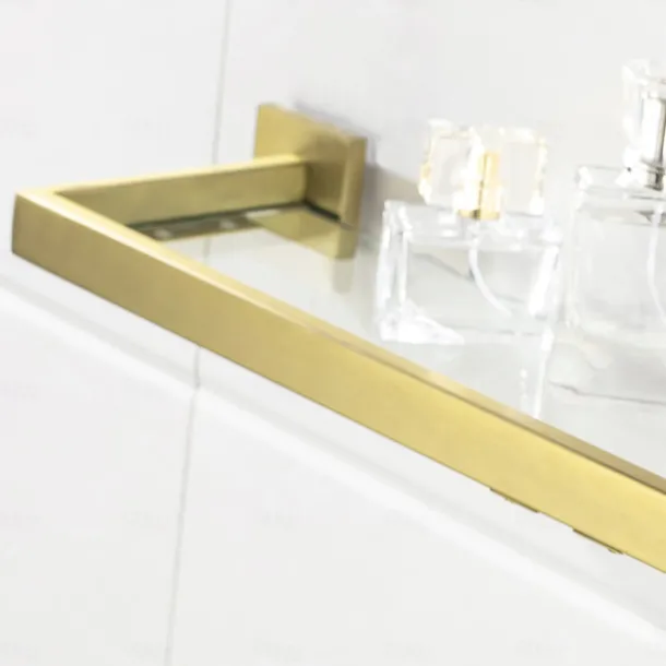 Bathroom Shelves Bathroom Tempered Glass Shelf, Sainless Steel Shower Wall Shelves No Drilling Towel Racks Rectangular 1 Tier Wall Mounted Mirror Front Shelf