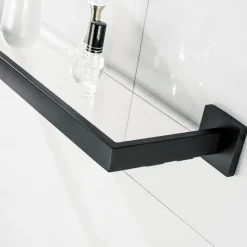 Bathroom Shelves Bathroom Tempered Glass Shelf, Sainless Steel Shower Wall Shelves No Drilling Towel Racks Rectangular 1 Tier Wall Mounted Mirror Front Shelf