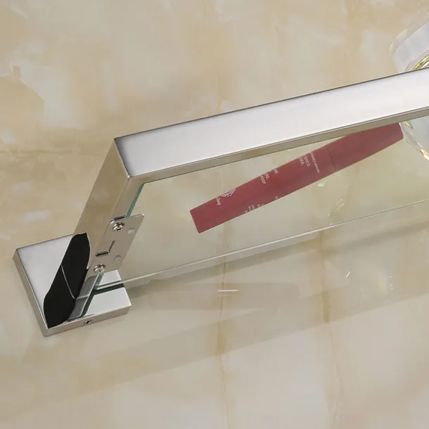 Bathroom Shelves Bathroom Tempered Glass Shelf, Sainless Steel Shower Wall Shelves No Drilling Towel Racks Rectangular 1 Tier Wall Mounted Mirror Front Shelf