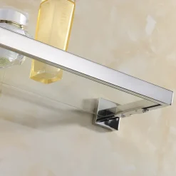 Bathroom Shelves Bathroom Tempered Glass Shelf, Sainless Steel Shower Wall Shelves No Drilling Towel Racks Rectangular 1 Tier Wall Mounted Mirror Front Shelf