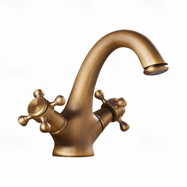 Bathroom Sink Faucet - Classic Antique Brass Centerset Two Handles One HoleBath Taps