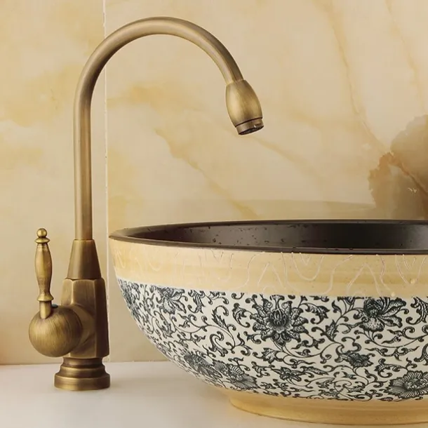 Bathroom Sink Faucet - FaucetSet / Widespread Antique Brass Centerset Single Handle One HoleBath Taps