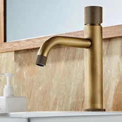 Bathroom Sink Mixer Faucet Single Knob, Vintage Mono Basin Taps Brass Deck Mounted, Monobloc Single Handle One Hole Vessel Water Tap with Hot Cold Water Hose Washroom