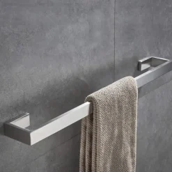 Bathroom Towel Bar 50cm/60cm, Towel Rack Wall Mount Bath Towel Holder, Bath Towel Hanger Stainless Steel Brushed Finished Bathroom Accessories Towel Rail Single Bar,(Black/Brushed Nickel/Chrome)