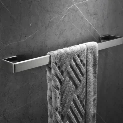 Bathroom Towel Bar 50cm/60cm, Towel Rack Wall Mount Bath Towel Holder, Bath Towel Hanger Stainless Steel Brushed Finished Bathroom Accessories Towel Rail Single Bar,(Black/Brushed Nickel/Chrome)