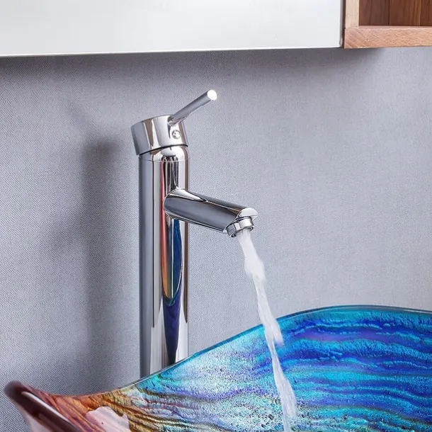 Bathroom Vessel Sink Rectangular 21"x15", Sink Mixer Faucet and Drain Combo with Pop-up Drain, Boat Shape Color Tempered Glass Artistic Vanity Sink Bowl, Above Counter Washroom Sink Art Wash Basin