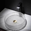 Bathroom Vessel Sink with Black Faucet, Modern Clear Tempered Glass Basin with Pop-Up Drain, Artistic Round Basin Bowl Set, Above Counter Vanity Sink