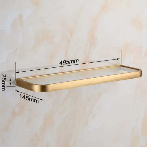 Bathroom Wall Mounted Single Layer Rectangle Glass Shelf Antique Brass Finish Bathroom Storage Bathroom Accessories Holder