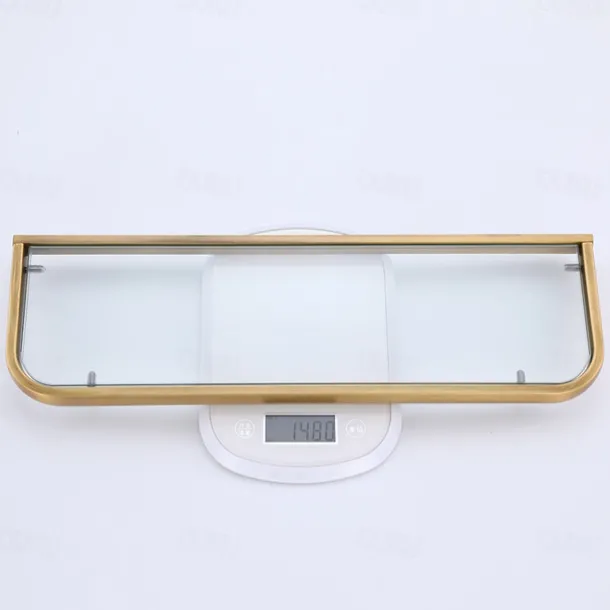 Bathroom Wall Mounted Single Layer Rectangle Glass Shelf Antique Brass Finish Bathroom Storage Bathroom Accessories Holder