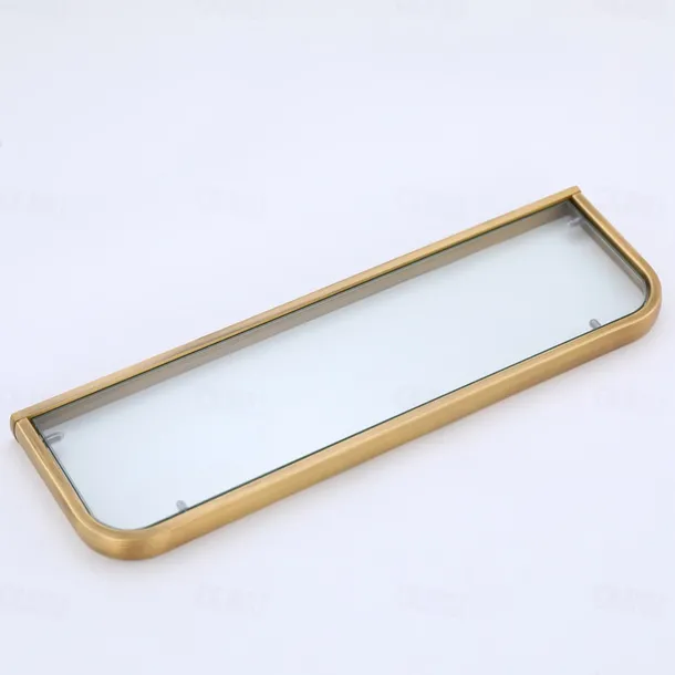 Bathroom Wall Mounted Single Layer Rectangle Glass Shelf Antique Brass Finish Bathroom Storage Bathroom Accessories Holder