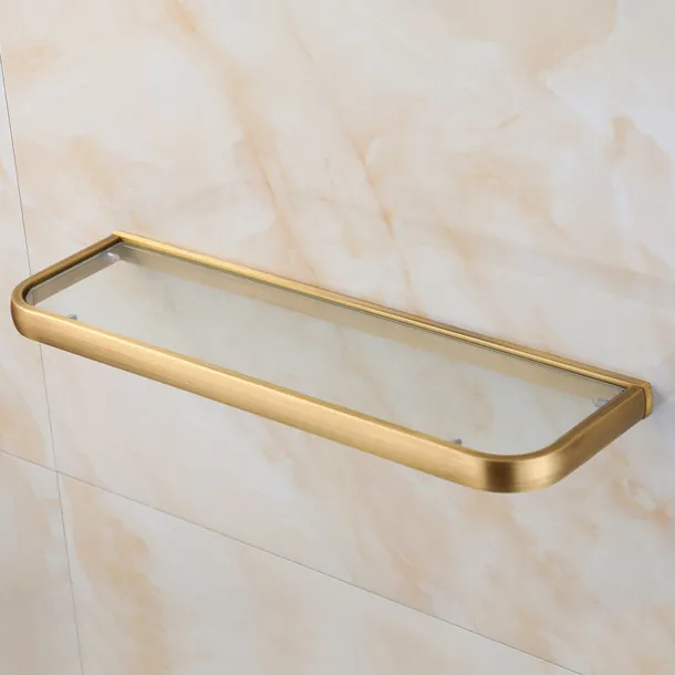 Bathroom Wall Mounted Single Layer Rectangle Glass Shelf Antique Brass Finish Bathroom Storage Bathroom Accessories Holder