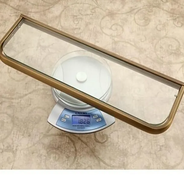 Bathroom Wall Mounted Single Layer Rectangle Glass Shelf Antique Brass Finish Bathroom Storage Bathroom Accessories Holder