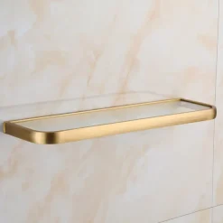 Bathroom Wall Mounted Single Layer Rectangle Glass Shelf Antique Brass Finish Bathroom Storage Bathroom Accessories Holder