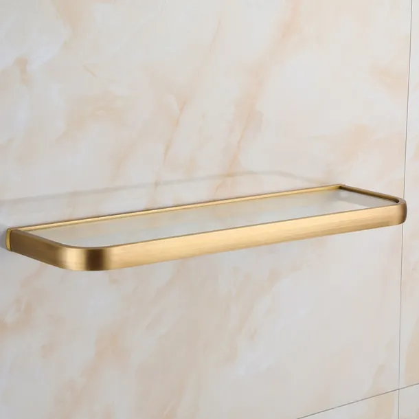 Bathroom Wall Mounted Single Layer Rectangle Glass Shelf Antique Brass Finish Bathroom Storage Bathroom Accessories Holder
