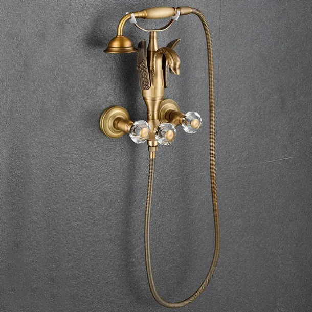 Bathtub Faucet - Contemporary Antique Brass Wall Installation Brass Valve Bath Shower Mixer Taps