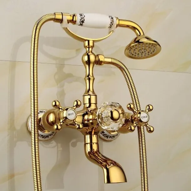 Bathtub Faucet Mixer Tap Telephone Style Luxury Golden Polish With Sprayer Hand Shower Rotate Spout tub Hot and Cold Water