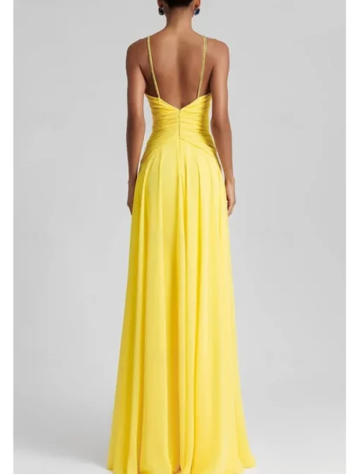 Beach Wedding A-Line Evening Gown Elegant Dress Formal Wedding Guest Floor Length Sleeveless Jewel Neck Chiffon with Rhinestone Glitter Pleats