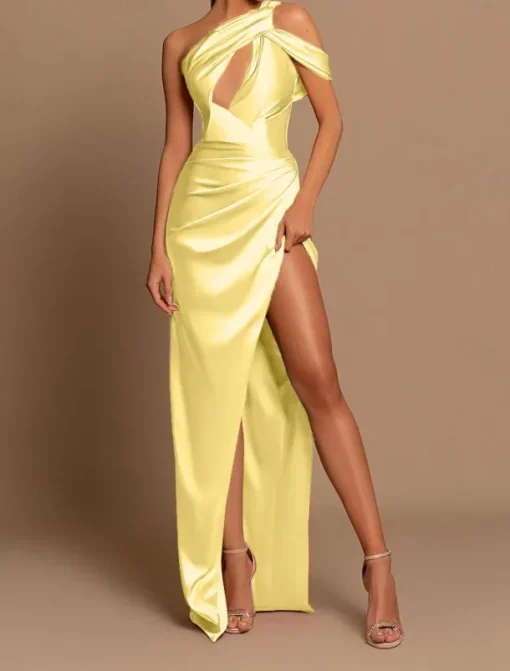 Beach Wedding A-Line Evening Gown Cut Out Dress Formal Wedding Guest Floor Length Sleeveless Spaghetti Strap Satin with Slit Masquerade Dress