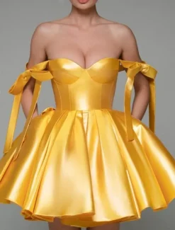 Beach Wedding A-Line Homecoming Dresses Corsets Dress Holiday Graduation Short / Mini Sleeveless Spaghetti StrapDress Satin with Bow(s)