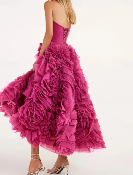 Beach Wedding A-Line Prom Dresses Floral Dress Wedding Guest Quinceanera Ankle Length Sleeveless Strapless Tulle Backless with Ruched