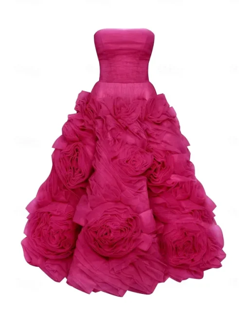 Beach Wedding A-Line Prom Dresses Floral Dress Wedding Guest Quinceanera Ankle Length Sleeveless Strapless Tulle Backless with Ruched