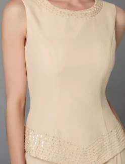 Beach Wedding Jumpsuit / Pantsuit 3 Piece Mother of the Bride Formal Wedding Guest Elegant Plus Size Wrap Included Bateau Neck Floor Length Chiffon Long Sleeve Wrap Included with Beading