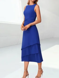 Beach Wedding Sheath Mother of the Bride Dress Elegant Jewel Neck Tea Length Chiffon 3/4 Length Sleeve Wrap Included with Ruching