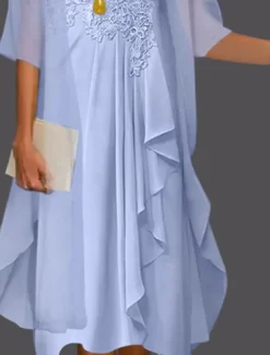 Beach Wedding Two Piece A-Line Mother of the Bride Dress Wedding Guest Elegant Scoop Neck Knee Length Chiffon Lace Sleeveless Jacket Dresses with Pleats Appliques free custom size