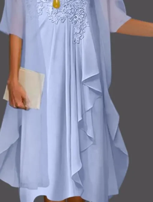 Beach Wedding Two Piece A-Line Mother of the Bride Dress Wedding Guest Elegant Scoop Neck Knee Length Chiffon Lace Sleeveless Jacket Dresses with Pleats Appliques free custom size