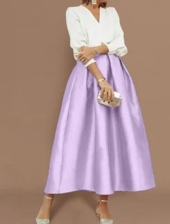 Beach Wedding Two Piece Cocktail Dresses Elegant Dress Wedding Party Wear Tea Length Long Sleeve V Neck Satin with Pleats Dresses
