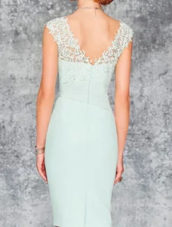 Beach Wedding Two Piece Sheath Mother of the Bride Dress Wedding Guest Church Elegant V Neck Knee Length Chiffon 3/4 Length Sleeve with Embroidery free custom size