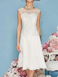 Beach Wedding Two Piece Sheath Mother of the Bride Dress Wedding Guest Church Elegant Jewel Chiffon Satin Lace Short Jacket Dresses with Appliques Race Day Dress