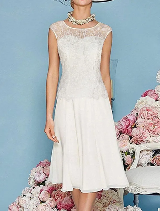 Beach Wedding Two Piece Sheath Mother of the Bride Dress Wedding Guest Church Elegant Jewel Chiffon Satin Lace Short Jacket Dresses with Appliques Race Day Dress