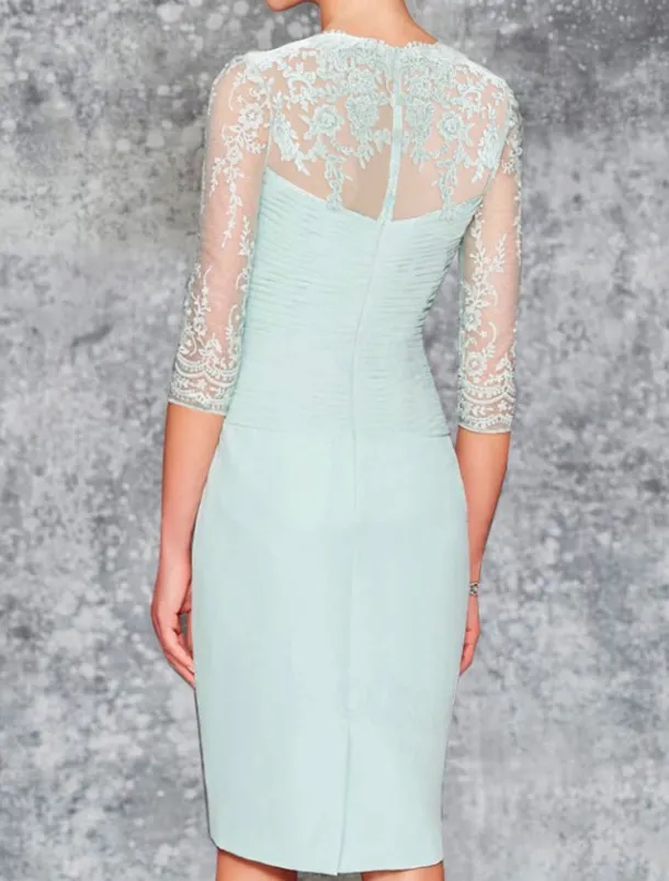 Beach Wedding Two Piece Sheath Mother of the Bride Dress Wedding Guest Elegant Plus Size Sweetheart Knee Length Chiffon Lace 3/4 Length Sleeve Wrap Included Jacket Dresses with Pleats Embroidery