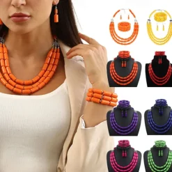 Bead Necklace Bracelet Earings 3 Pcs Retro Vintage 1980s Disco Art Deco Accessories for Women Kings Day Orange Casual Daily