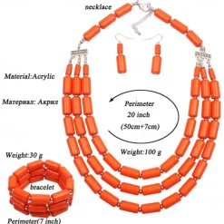 Bead Necklace Bracelet Earings 3 Pcs Retro Vintage 1980s Disco Art Deco Accessories for Women Kings Day Orange Casual Daily