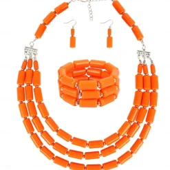 Bead Necklace Bracelet Earings 3 Pcs Retro Vintage 1980s Disco Art Deco Accessories for Women Kings Day Orange Casual Daily
