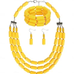 Bead Necklace Bracelet Earings 3 Pcs Retro Vintage 1980s Disco Art Deco Accessories for Women Kings Day Orange Casual Daily