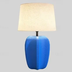 Bedside Lamp Table Lamp, Modern Retro Ceramic Tall Table Lamp 1 PCS with Beige Fabric Drum Shade Nightstand Lamp for Bedside Bedroom Living Room Kids Room College Home 85-265V