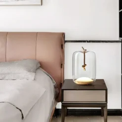 Bedside lamps Table Lamp, 3000K 18cm Modern Minimalist Art Glass Table Lamp Study Room Bedside Bed Creative Table Lamp Adjustable Classic Noble Bedroom Lamp 110-240V