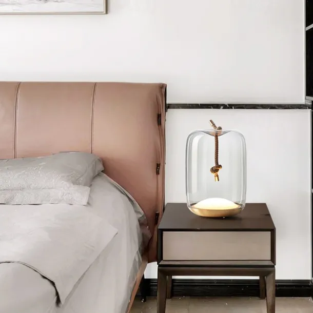 Bedside lamps Table Lamp, 3000K 18cm Modern Minimalist Art Glass Table Lamp Study Room Bedside Bed Creative Table Lamp Adjustable Classic Noble Bedroom Lamp 110-240V