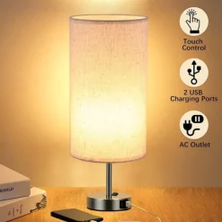 Bedside lamps with USB Charging Port Touch Sensor for Bedroom Reading Room Eye Protection Modern Contemporary Nordic Style