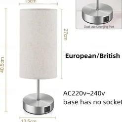 Bedside lamps with USB Charging Port Touch Sensor for Bedroom Reading Room Eye Protection Modern Contemporary Nordic Style