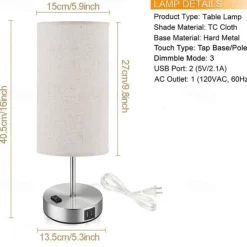 Bedside lamps with USB Charging Port Touch Sensor for Bedroom Reading Room Eye Protection Modern Contemporary Nordic Style